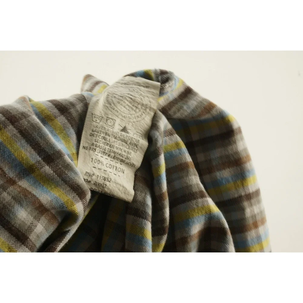 Gramicci Men's Medium Roll Tab Sleeve Yellow Blue Brown Cotton Utility‎ Shirt